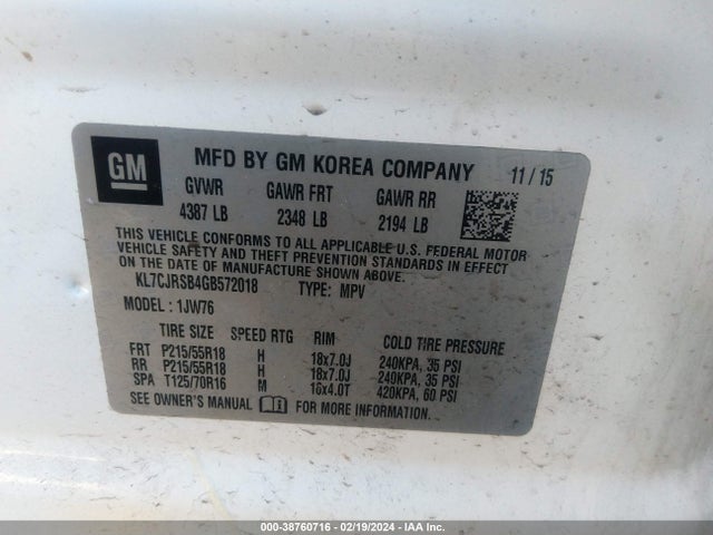 Chevrolet TRAX LTZ 2016 KL7CJRSB4GB572018 Image 9