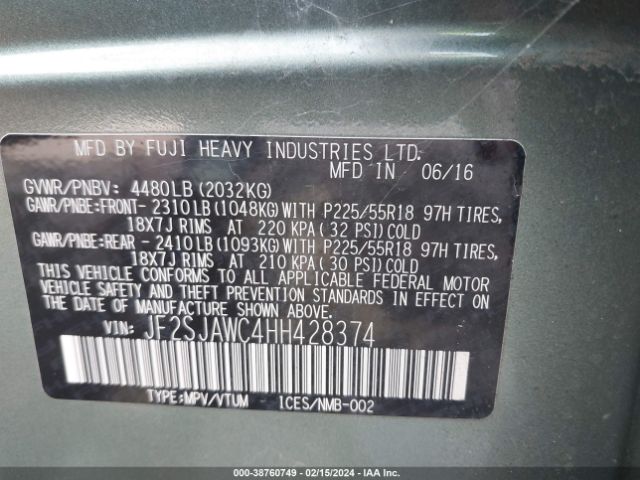 JF2SJAWC4HH428374 Subaru Forester 2.5i Touring
