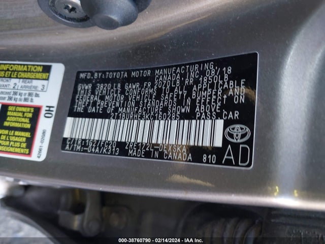 Toyota COROLLA SE 2019 2T1BURHE3KC160285 Image 9