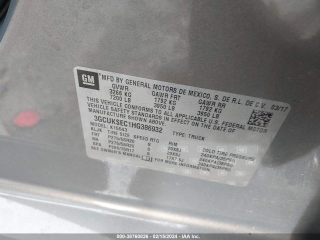 Chevrolet Silverado 1500 1lz 2017 3GCUKSEC1HG386932 Image 9