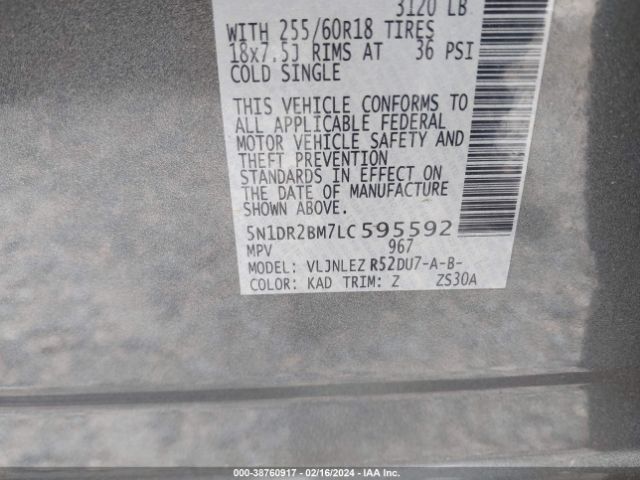 5N1DR2BM7LC595592 Nissan Pathfinder Sv 4wd