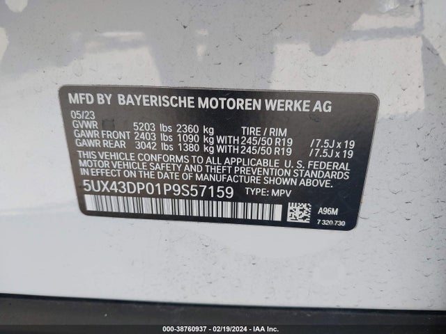 BMW X3 Sdrive30i 2023 5UX43DP01P9S57159 Image 9