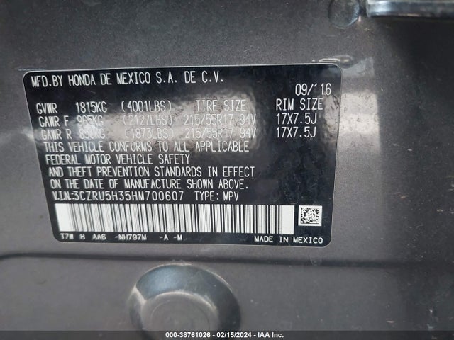 Honda HR-V LX 2017 3CZRU5H35HM700607 Image 9