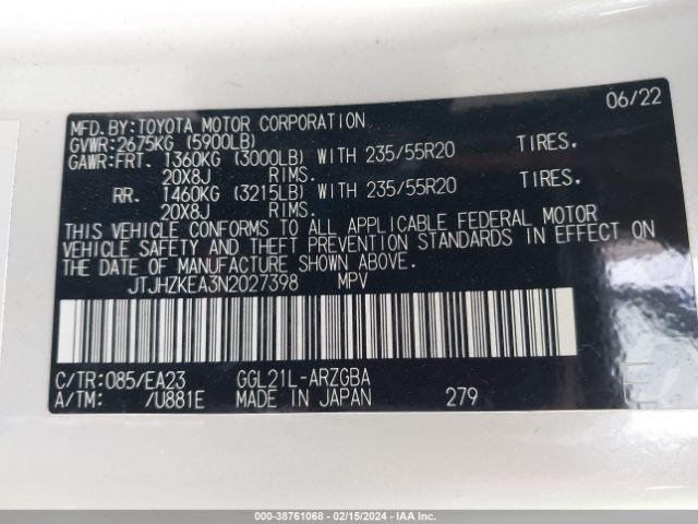 JTJHZKEA3N2027398 Lexus Rx 350l