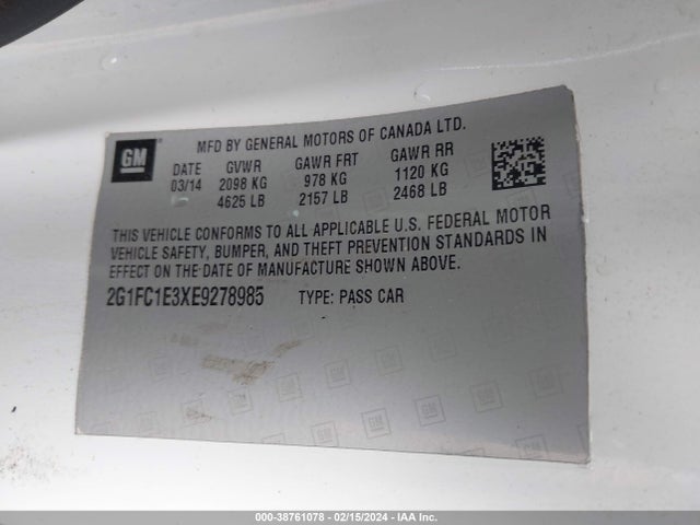 Chevrolet Camaro 2lt 2014 2G1FC1E3XE9278985 Image 9