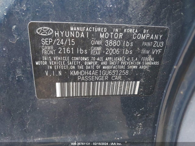 Hyundai ELANTRA SE 2016 KMHDH4AE1GU651258 Image 9