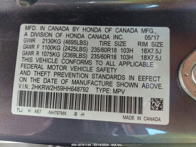 2HKRW2H59HH648792 Honda CR-V EX