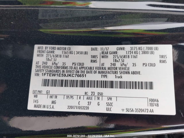 Ford F-150 Xlt 2018 1FTEW1E59JKC76651 Image 9