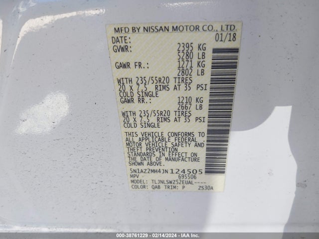 Nissan Murano Platinum 2018 5N1AZ2MH4JN124505 Image 9