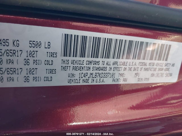 1C4PJMLB7KD337101 Jeep Cherokee Latitude Plus 4x4