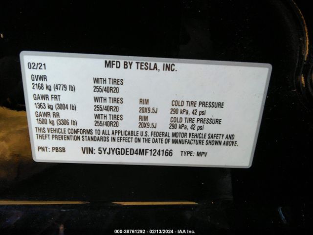 5YJYGDED4MF124166 Tesla Model Y Standard Range Rear-wheel Drive