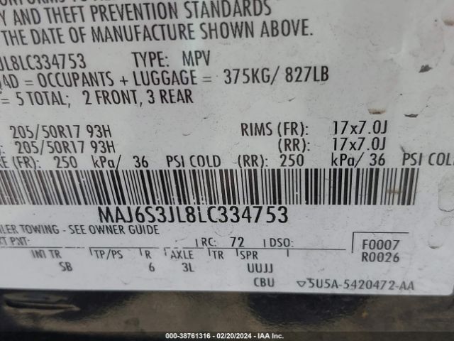 MAJ6S3JL8LC334753 Ford Ecosport Ses