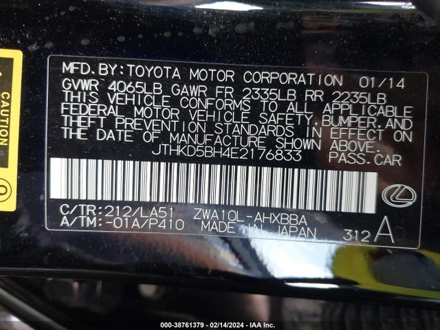 JTHKD5BH4E2176833 Lexus CT 200H
