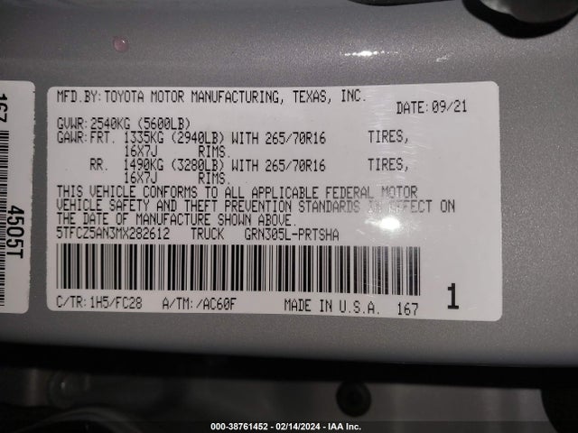 Toyota Tacoma Sr5 V6 2021 5TFCZ5AN3MX282612 Image 9
