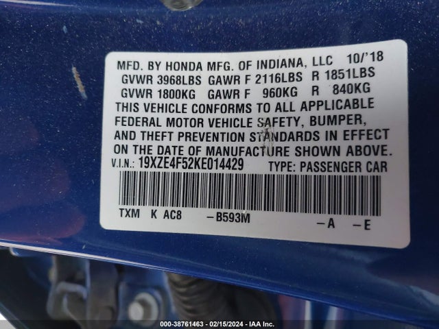 Honda INSIGHT EX 2019 19XZE4F52KE014429 Image 9