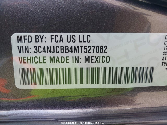 3C4NJCBB4MT527082 Jeep Compass Latitude Fwd