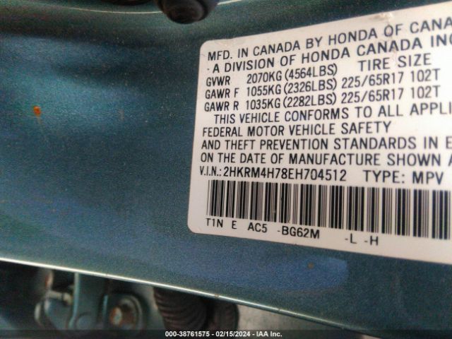2HKRM4H78EH704512 Honda Cr-v Ex-l