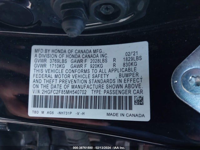 Honda Civic Sport 2021 2HGFC2F85MH540702 Image 9