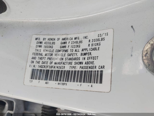 Honda ACCORD LX 2015 1HGCR2F38FA140639 Image 9