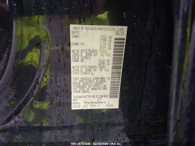 Nissan Armada Platinum 2014 5N1BA0NE7EN611840 Image 9