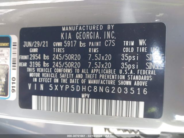 5XYP5DHC8NG203516 KIA Telluride Sx