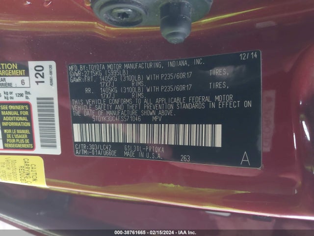 Toyota Sienna Xle 8 Passenger 2015 5TDYK3DC4FS571046 Image 9