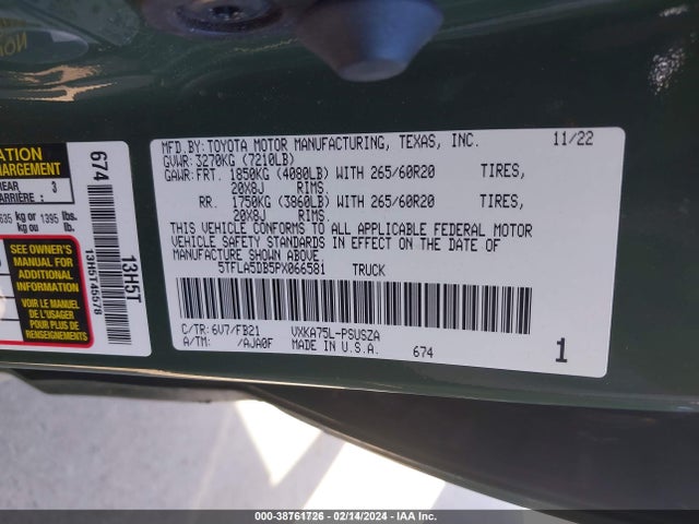 Toyota Tundra Sr5 2023 5TFLA5DB5PX066581 Image 9
