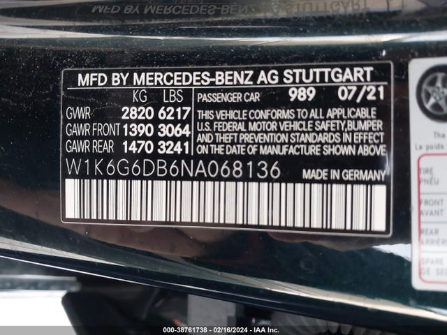 W1K6G6DB6NA068136 Mercedes-Benz S 500 4matic