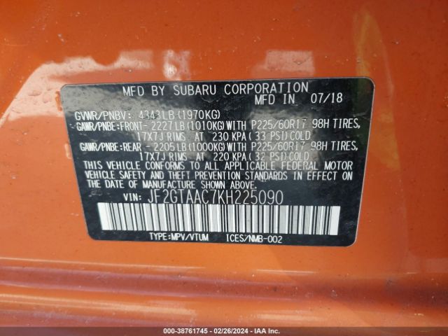 JF2GTAAC7KH225090 Subaru Crosstrek 2.0i