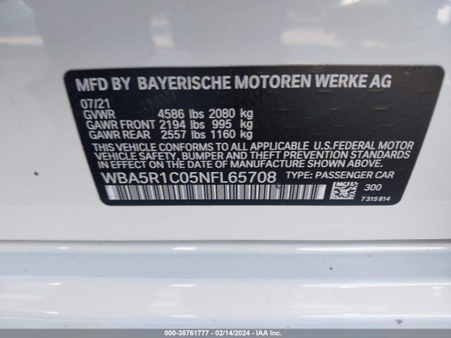 BMW 330I 2022 WBA5R1C05NFL65708 Image 9