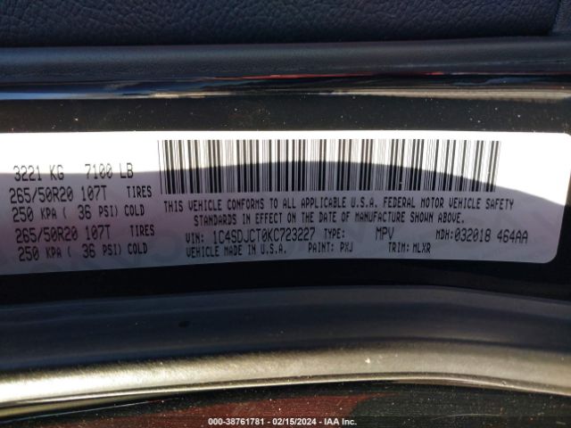 1C4SDJCT0KC723227 Dodge Durango R/t Awd