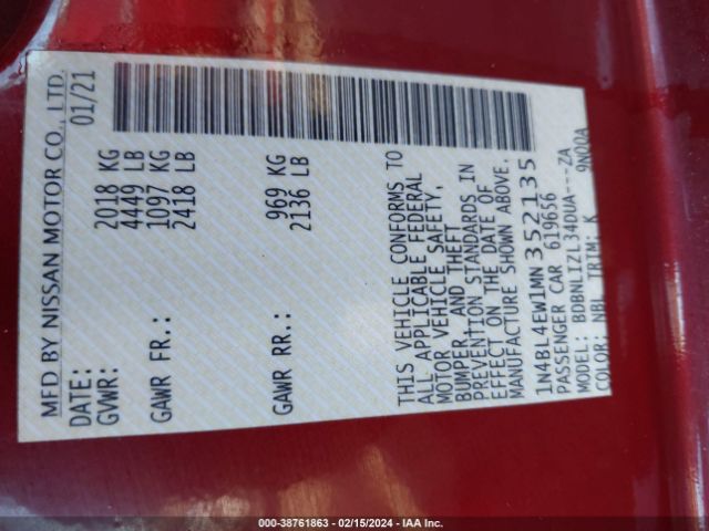 1N4BL4EW1MN352135 Nissan Altima 2.5 Sl