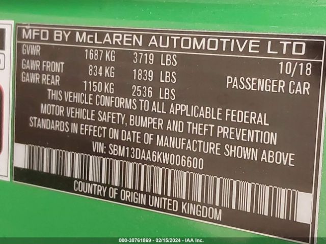 2019 MCLAREN 570S SBM13DAA6KW006600 Photo 8