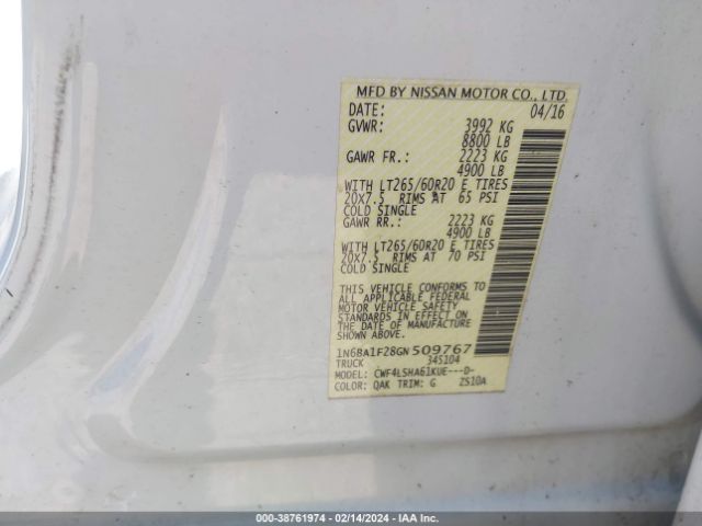 1N6BA1F28GN509767 Nissan Titan Xd Sv Diesel