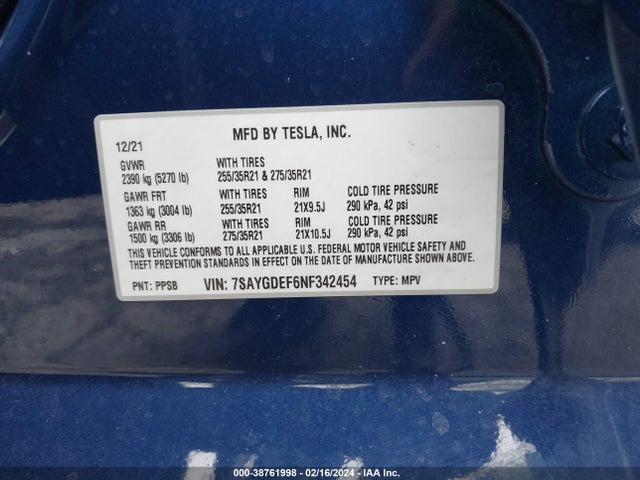 7SAYGDEF6NF342454 Tesla Model Y Performance Dual Motor All-wheel Drive