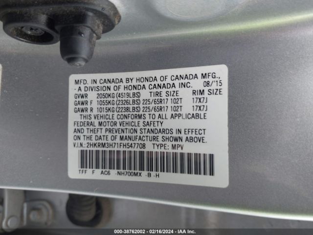 2HKRM3H71FH547708 Honda Cr-v Ex-l