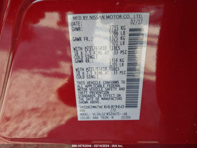 5N1DR2MN7HC668960 Nissan Pathfinder Sl