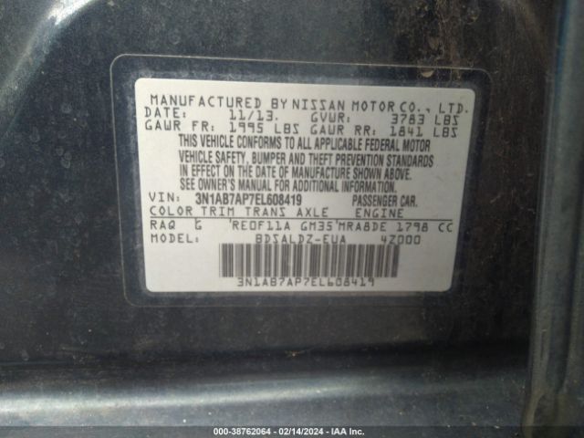 3N1AB7AP7EL608419 Nissan Sentra Fe+ S/fe+ Sv/s/sl/sr/sv