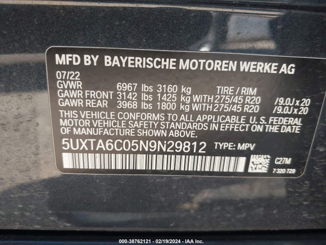 BMW X5 Phev Xdrive45e 2022 5UXTA6C05N9N29812 Image 9
