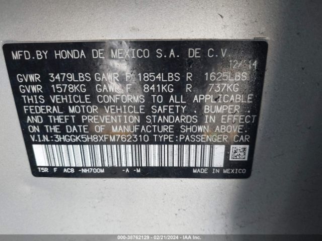 3HGGK5H8XFM762310 Honda Fit Ex/ex-l