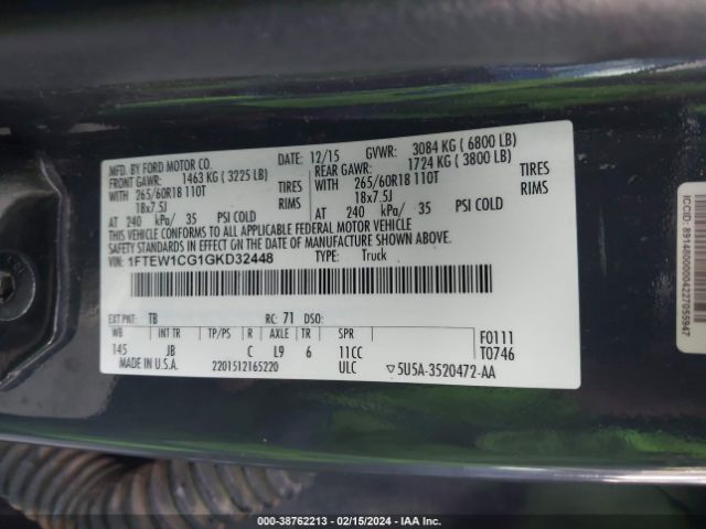 1FTEW1CG1GKD32448 Ford F-150 Xlt
