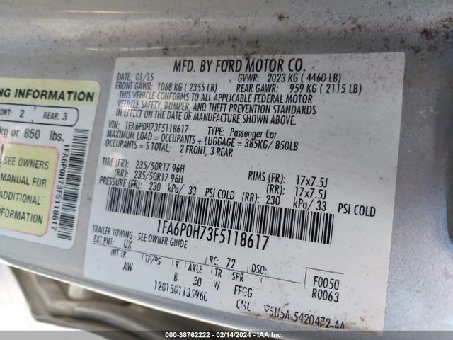 Ford FUSION SE 2015 1FA6P0H73F5118617 Image 9