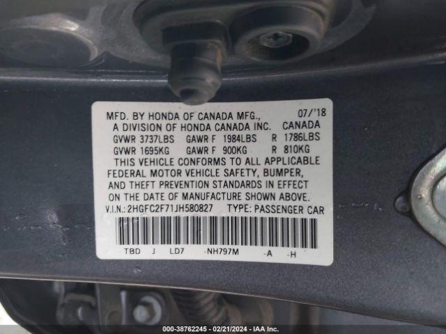 2HGFC2F71JH580827 Honda CIVIC EX