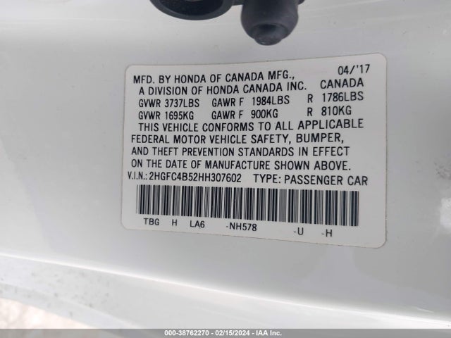 Honda Civic Lx 2017 2HGFC4B52HH307602 Image 9