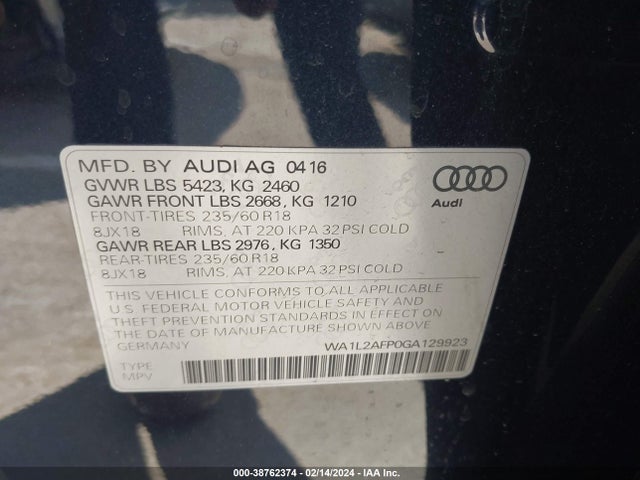Audi Q5 2.0t Premium 2016 WA1L2AFP0GA129923 Image 9