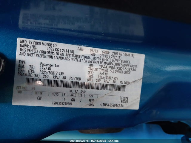 2013 FORD C-MAX HYBRID SE VIN: 1FADP5AU2DL532730