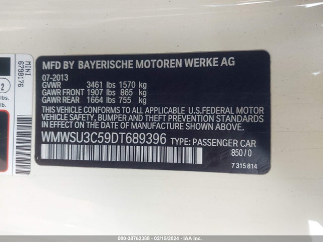 2013 MINI HARDTOP WMWSU3C59DT689396 Photo 8