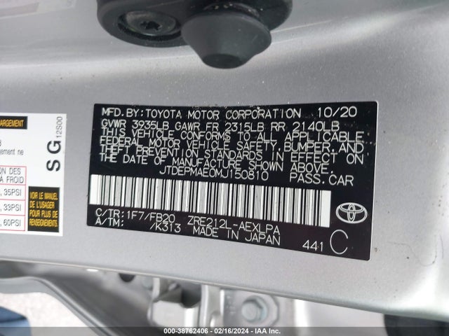 Toyota COROLLA LE 2021 JTDEPMAE0MJ150810 Image 9