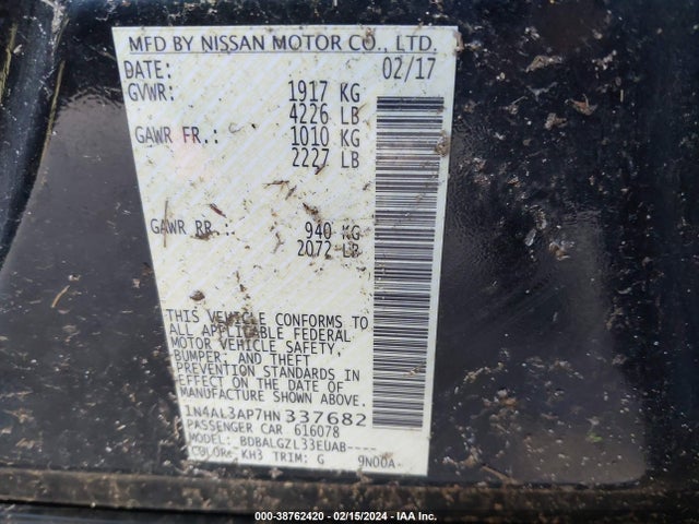 Nissan Altima 2.5 S 2017 1N4AL3AP7HN337682 Image 9
