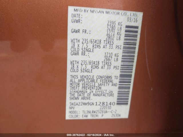5N1AZ2MH9GN128140 Nissan MURANO SL